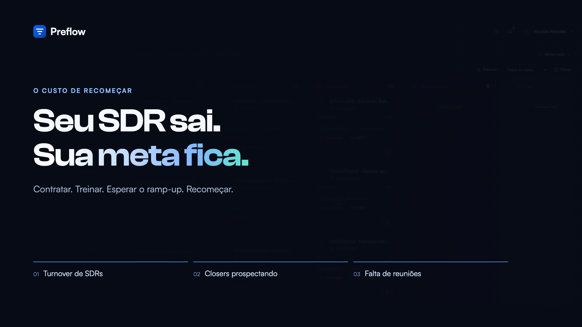 Demonstração do Preflow com telas do aplicativo